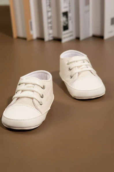 Bağcıklı Unisex Bebek İlk Adım Ayakkabısı Krem - 3