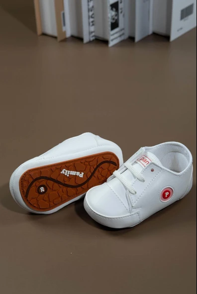 İlk Adım Ayakkabısı Yumuşak Tabanlı Bağcıklı Bebek Ayakkabısı Beyaz - 5