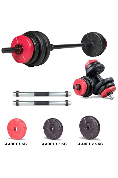 Spor 23 Kg Kırmızı Siyah Halter Seti Ve Dambıl Seti
