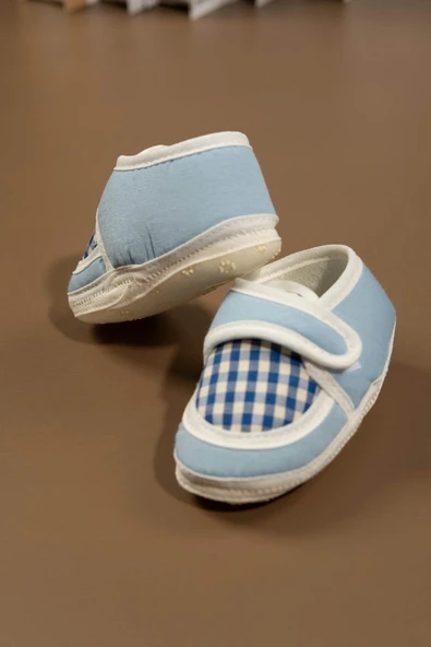 Ekose Desenli Cırt Cırtlı Bebek Ayakkabısı Mavi - 5