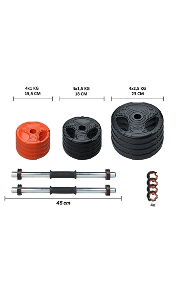 Ecgspor 21 KG (2x10,5kg) Multifonksiyonel Grip Plate Dambıl Seti Turuncu -siyah - 3