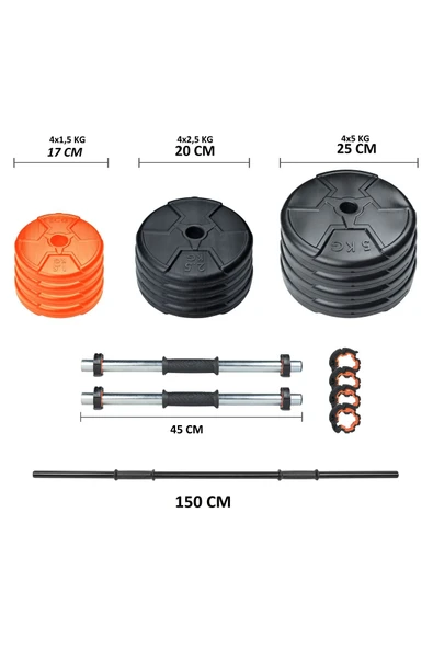 38 Kg Dambıl Halter Seti Turuncu Siyah - 3