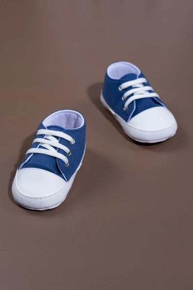 Bağcıklı Unisex Bebek İlk Adım Ayakkabısı Mavi