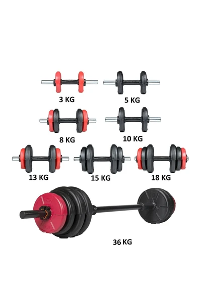 Spor 38 Kg Dambıl Halter Seti Kırmızı Siyah - 3