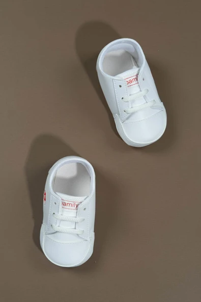 İlk Adım Ayakkabısı Yumuşak Tabanlı Bağcıklı Bebek Ayakkabısı Beyaz - 2