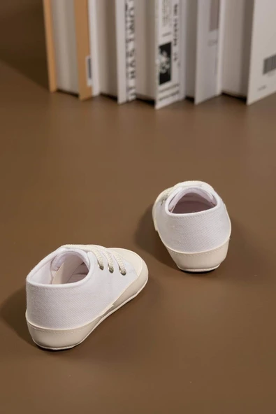 Bağcıklı Unisex Bebek İlk Adım Ayakkabısı Beyaz - 4