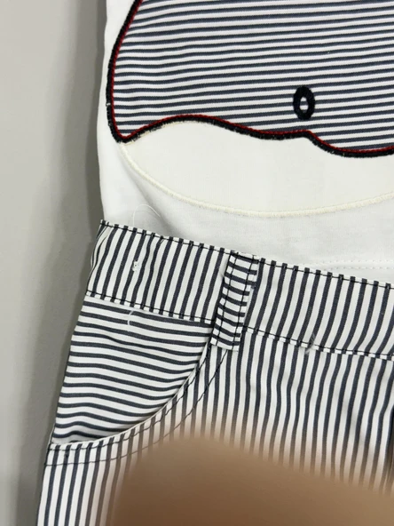 Balina Desenli Çizgili Şortlu Erkek Çocuk Takımı Lacivert - Resim 5