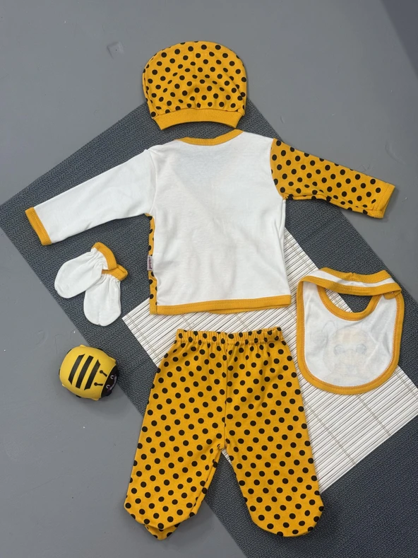 Unisex 5'li Arı Desenli Zıbın Takımı Sarı - 7