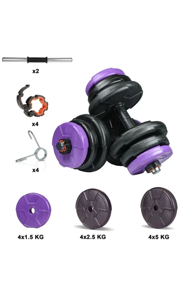 Spor 36 Kg (2x 18kg) Dambıl Seti Mor Siyah