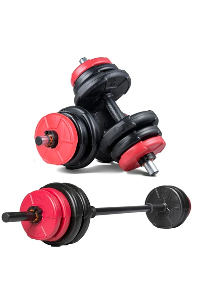 Spor 38 Kg Dambıl Halter Seti Kırmızı Siyah