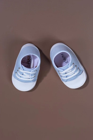 Bağcıklı Unisex Bebek İlk Adım Ayakkabısı Açık Mavi - 4