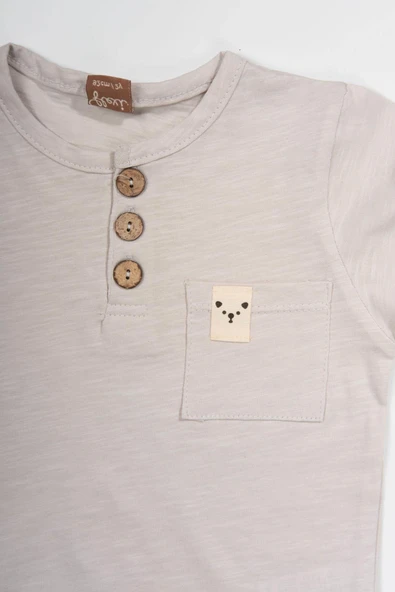 Düğme Detaylı Cepli Tişört ve Cepli Şortlu Erkek Takımı Gri & Mavi - Resim 3