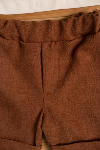 Kısa Kollu Çizgili Ayıcıklı Şortlu Takım Kahverengi - Resim 4