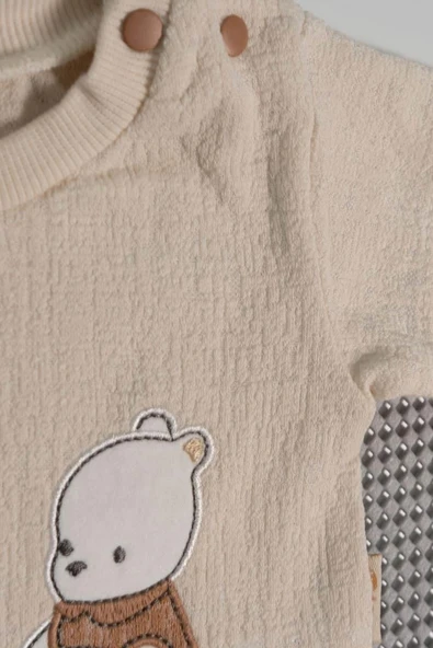 Ayıcıklı Gömlek Detaylı Şortlu Takım Kahverengi - 4