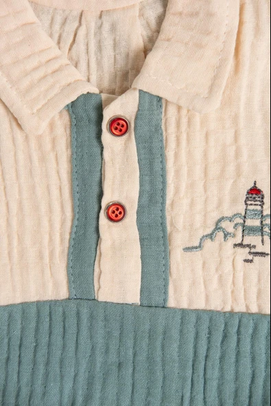 Deniz Feneri Nakışlı Erkek Bebek Yazlık Polo Yaka Takım Mimt - Resim 3