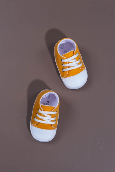 Bağcıklı Unisex Bebek İlk Adım Ayakkabısı Sarı