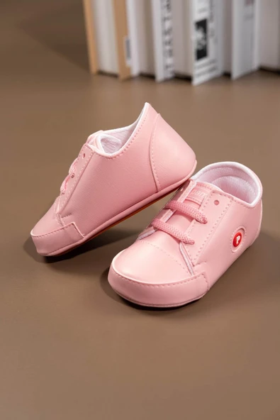 İlk Adım Ayakkabısı Yumuşak Tabanlı Bağcıklı Kız Bebek Ayakkabısı Pudra Pembe - 2