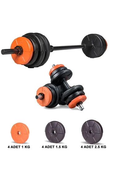 Spor 23 Kg Turuncu Siyah Halter Seti Ve Dambıl Seti