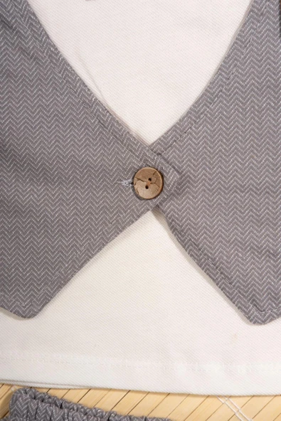 Zigzag Desenli Papyonlu Şık Yelek Detaylı 2'li Bebek Takımı Gri - Resim 6