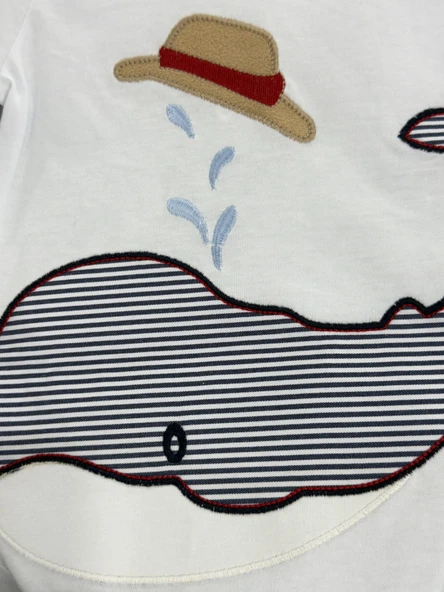 Balina Desenli Çizgili Şortlu Erkek Çocuk Takımı Lacivert - Resim 7