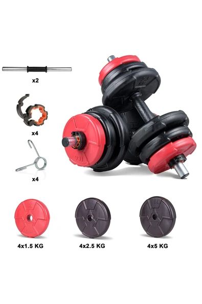 Spor 36 Kg Dambıl Seti Kırmızı Siyah