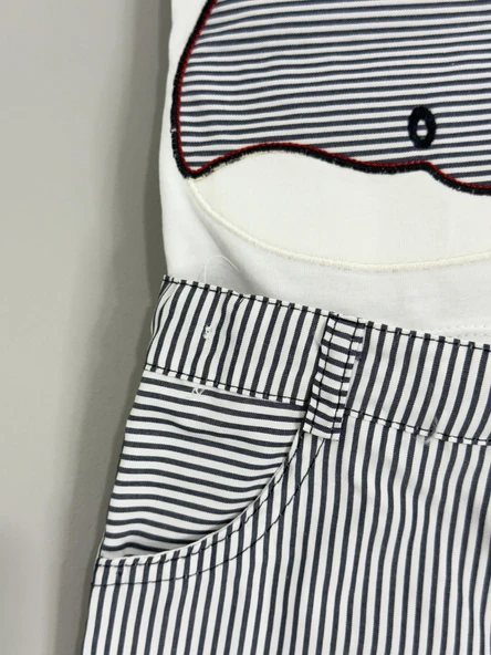 Balina Desenli Çizgili Şortlu Erkek Çocuk Takımı Lacivert - Resim 6