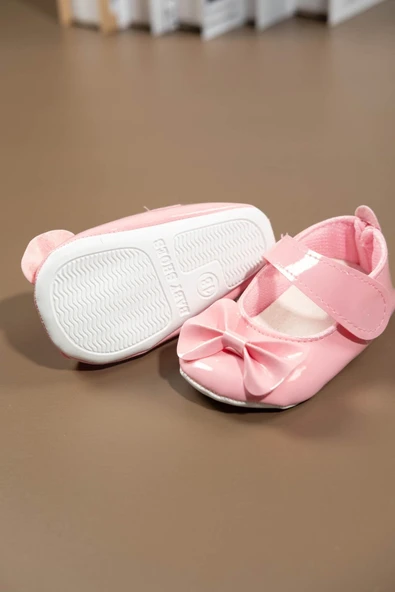 Pembe Rugan Fiyonklu Kız Bebek Babet Ayakkabısı Pembe - 4