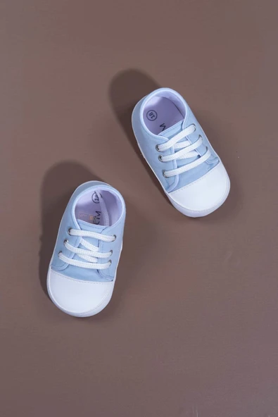 Bağcıklı Unisex Bebek İlk Adım Ayakkabısı Açık Mavi - 2