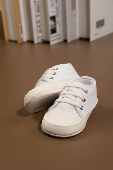 Bağcıklı Unisex Bebek İlk Adım Ayakkabısı Beyaz - 3