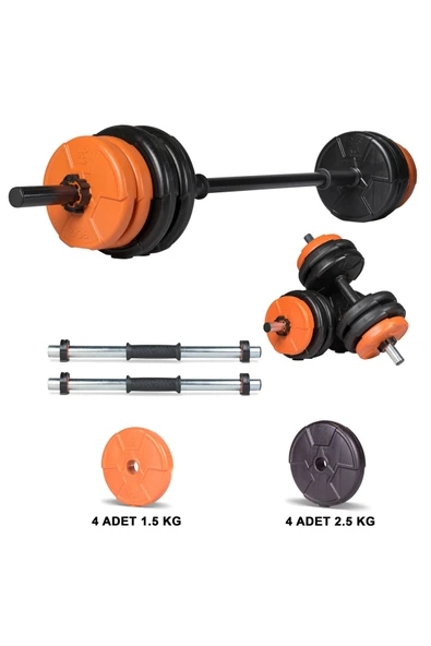 Spor 18 Kg Turuncu Siyah Halter Seti Ve Dambıl Seti