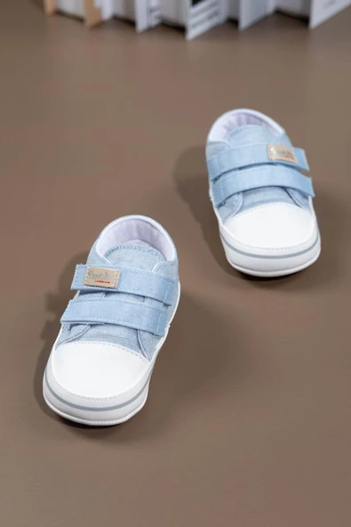 Çift Cırtlı Mavi Kanvas Bebek Spor Ayakkabısı Mavi