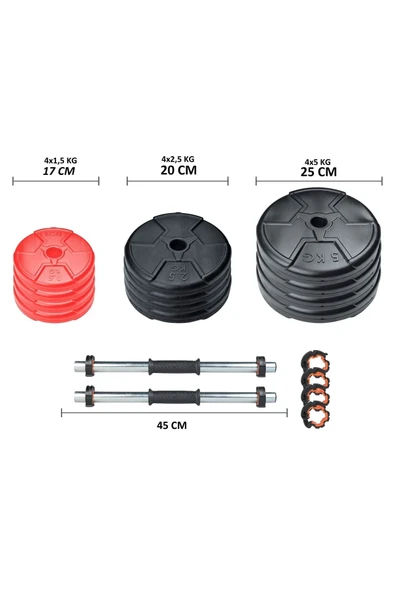 Spor 36 Kg Dambıl Seti Kırmızı Siyah - 2