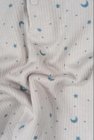 Ay Yıldız Desenli Kısa Kollu Şortlu Takım Mavi-Gri - Resim 5