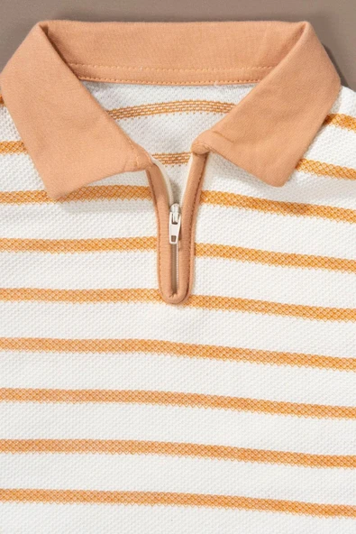 Çizgili Polo Yaka Şortlu Yazlık Erkek Takım Tarçın - Resim 4