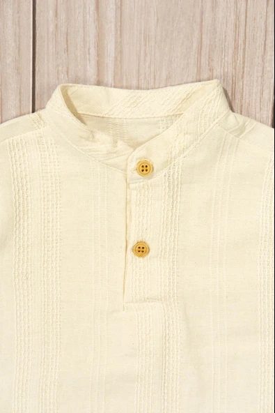 Keten Hakim Yaka Yarım Pantalon Gömlekli 2'li Yazlık Erkek Takım Haki - Resim 4