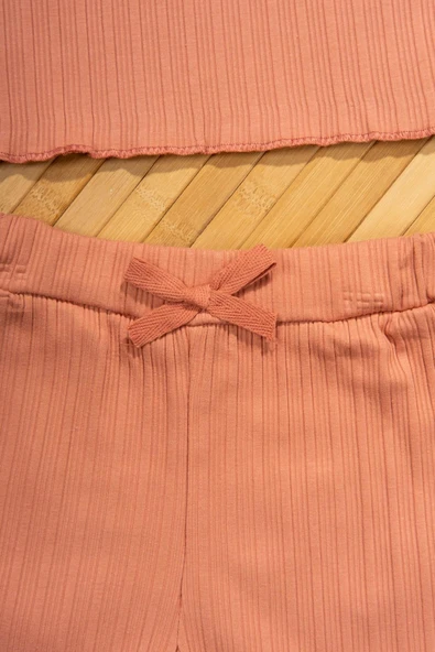 Ribana Dokulu Fırfır Kollu Şortlu Kız Takımı Gül Kurusu - Resim 4