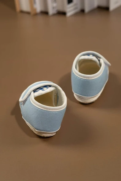 Ekose Desenli Cırt Cırtlı Bebek Ayakkabısı Mavi - 3