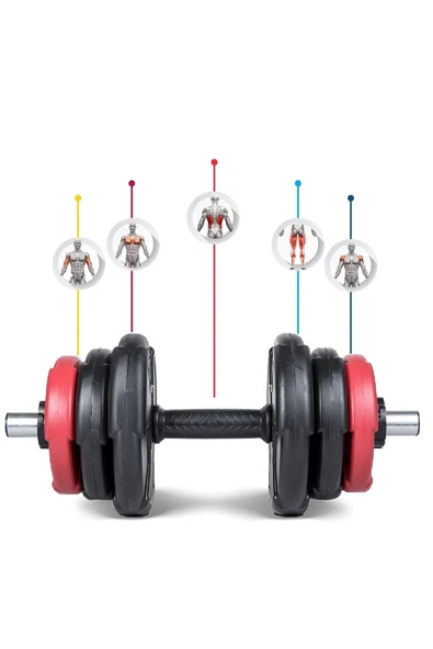 Spor 36 Kg Dambıl Seti Kırmızı Siyah - 4