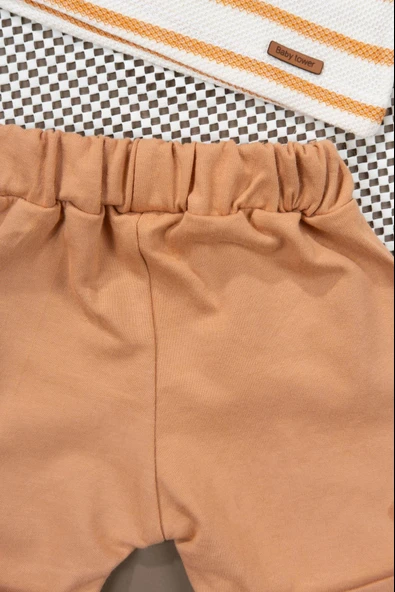 Çizgili Polo Yaka Şortlu Yazlık Erkek Takım Tarçın - Resim 5