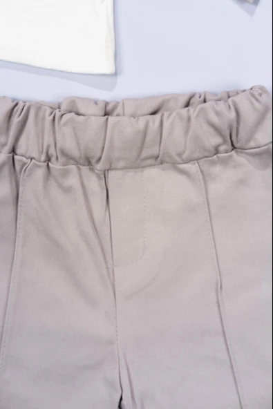 Denizci Temalı 3'lü Takım Gömlek Baskılı Tişört ve Şort Yazlık Kombin Gri - 5