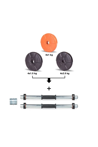 Spor 22 Kg Multifonksiyonel Turuncu Siyah Halter Seti Ve Dambıl Seti - 2
