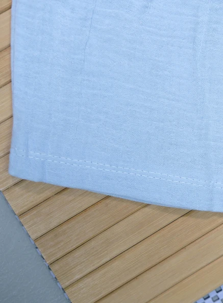 Palmiye Desenli Kısa Kollu Şortlu Takım Mavi - Resim 6