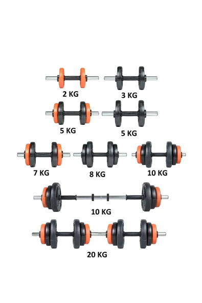 Spor Yıldız Serisi 22 Kg Multifonksiyonel Turuncu Siyah Halter Seti Ve Dambıl Seti - 4