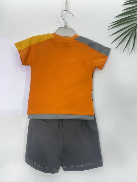 Pandalı Yazlık Erkek Bebek Şortlu Takımı Turuncu - 2