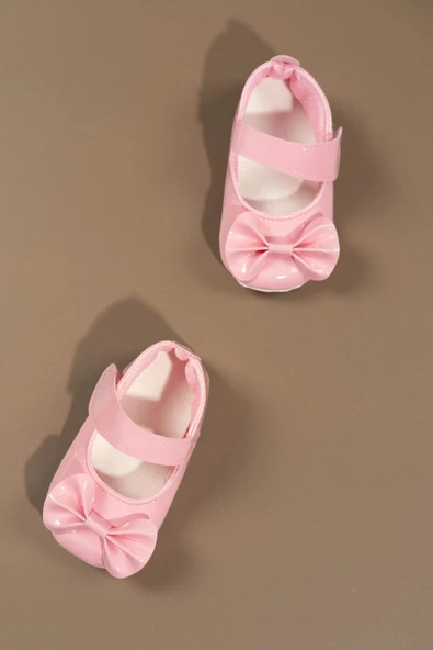 Pembe Rugan Fiyonklu Kız Bebek Babet Ayakkabısı Pembe - 3