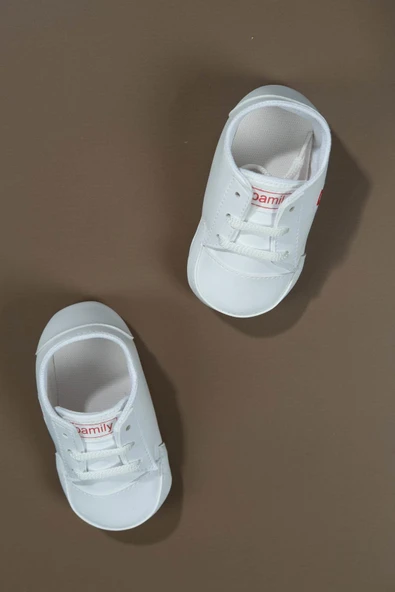 İlk Adım Ayakkabısı Yumuşak Tabanlı Bağcıklı Bebek Ayakkabısı Beyaz - 4