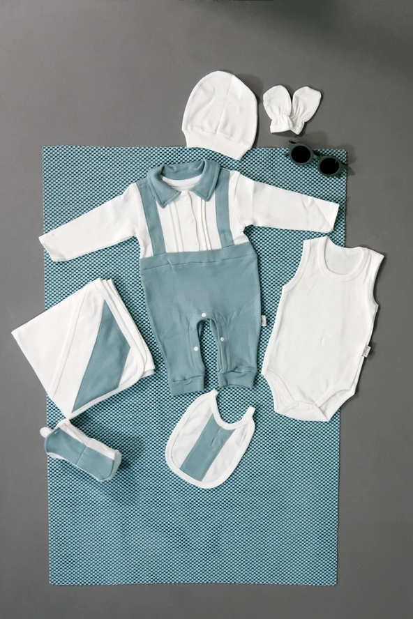 Unisex 7'li Zıbın Takımı Krem & Turkuaz