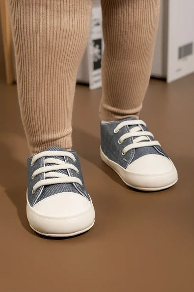 Kot Görünümlü Bağcıklı Bebek İlk Adım Ayakkabısı Koyu Mavi ürün görseli 1