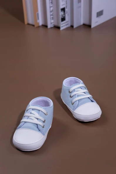 Bağcıklı Unisex Bebek İlk Adım Ayakkabısı Açık Mavi