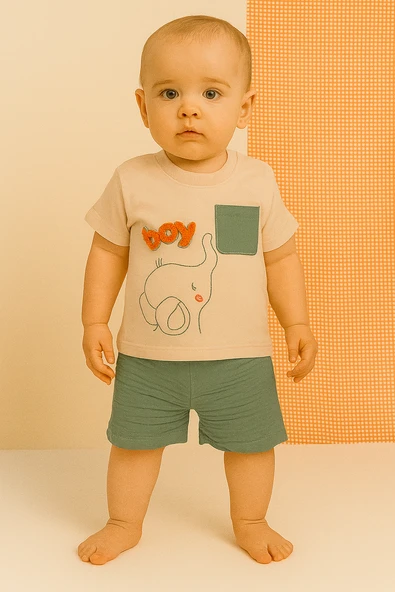 Boy Fil 2'li Erkek Çocuk Şortlu Takım - Yeşil ürün görseli 1